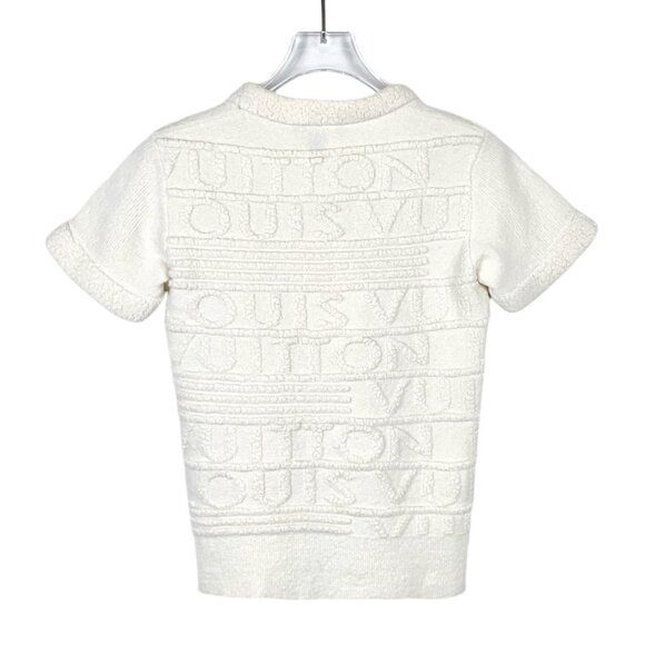Louis Vuitton White Embossed Logo Short-Sleeve Knit Wool Top Size S Made In Ital - Picture 3 of 8